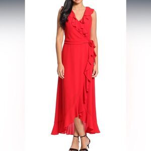 London Times Flowy Ruffle Maxi Dress